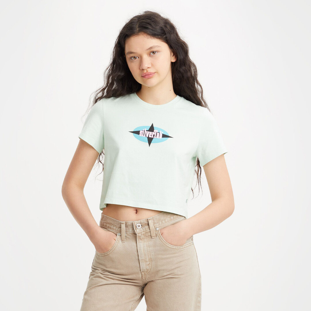 Levi s Cropped Jordie Kad n Ye il Bisiklet Yaka Ti ort