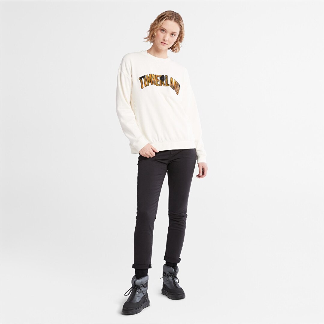 Timberland Plaid Logo Kad n Ekru Bisiklet Yaka Sweatshirt