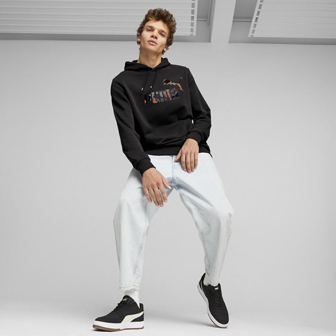 Puma Essentials Camo Graphic Erkek Siyah Kapu onlu Sweatshirt