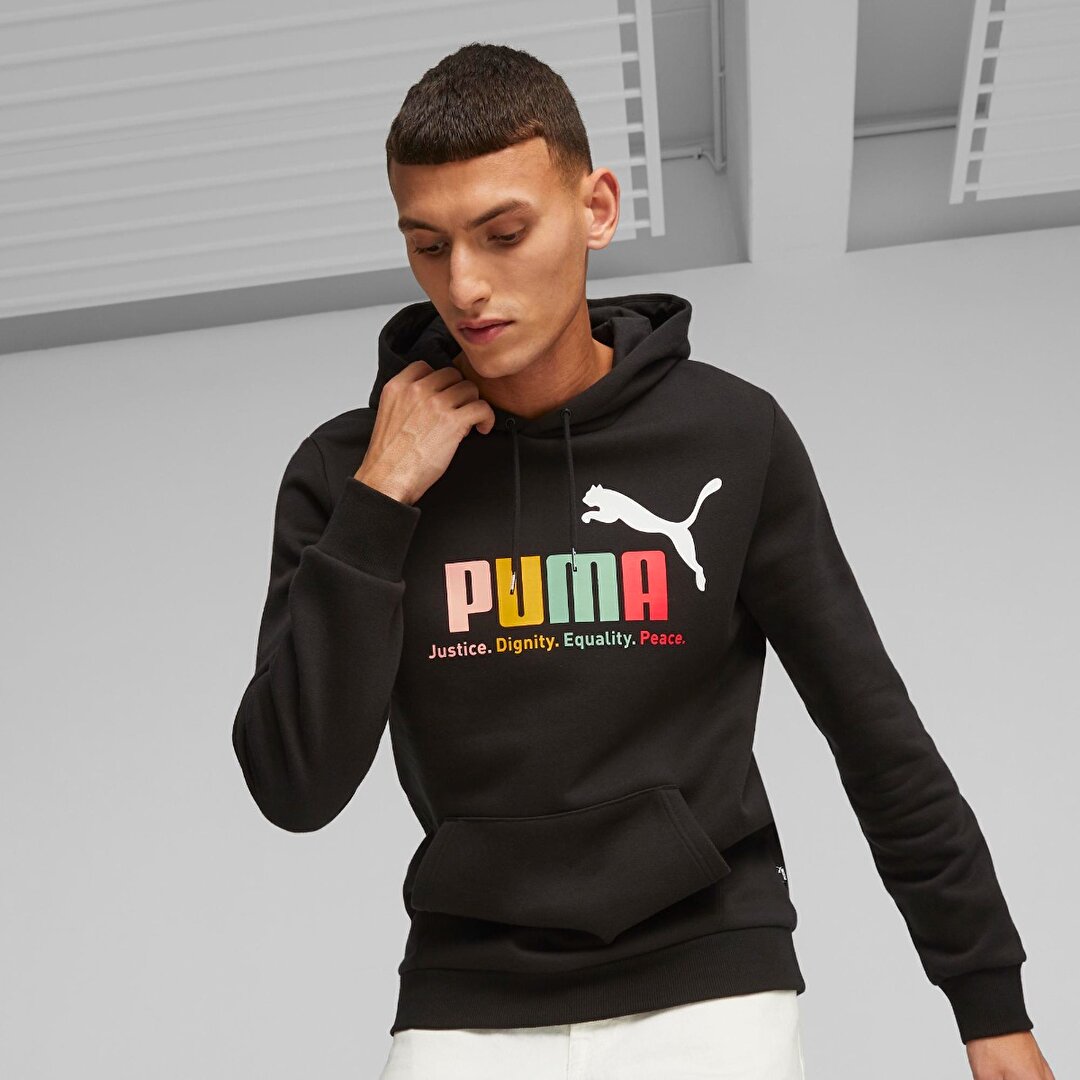 Puma Essentials Multicolor Fleece Erkek Siyah Kapu onlu Sweatshirt