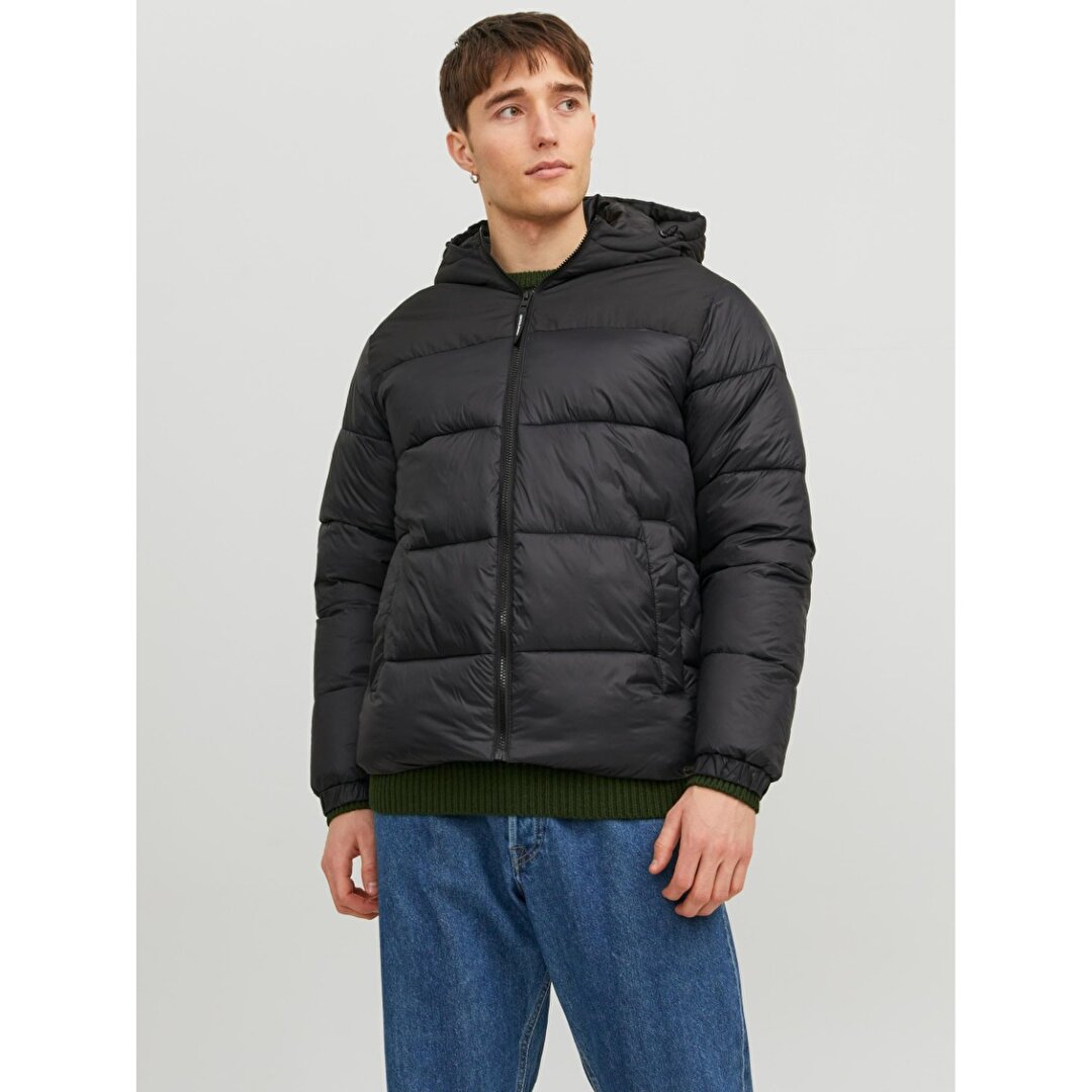 Jack Jones Toby Puffer Hood Sn Erkek Siyah Kapu onlu Mont