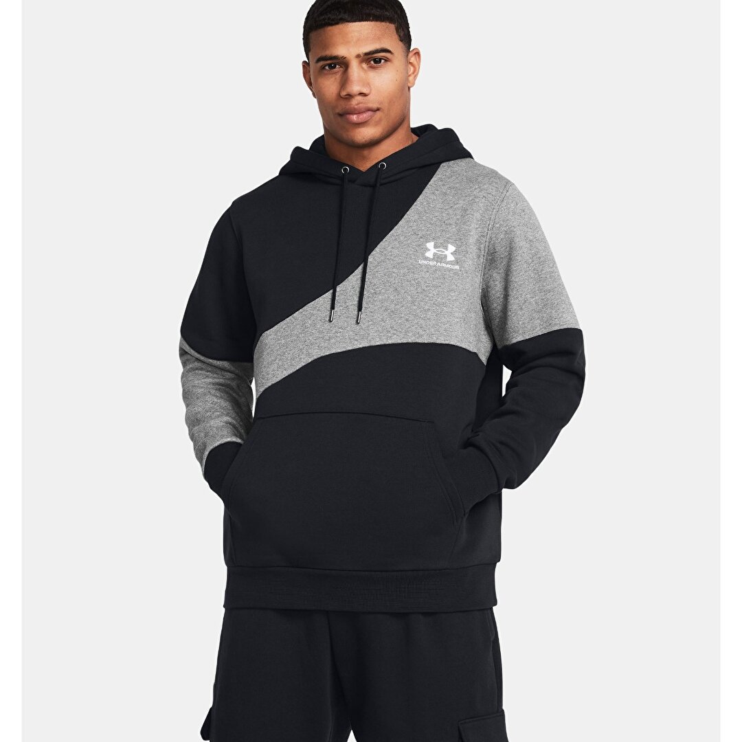 Under Armour Essential Fleece Blocked Erkek Siyah Kap onlu Sweatshirt