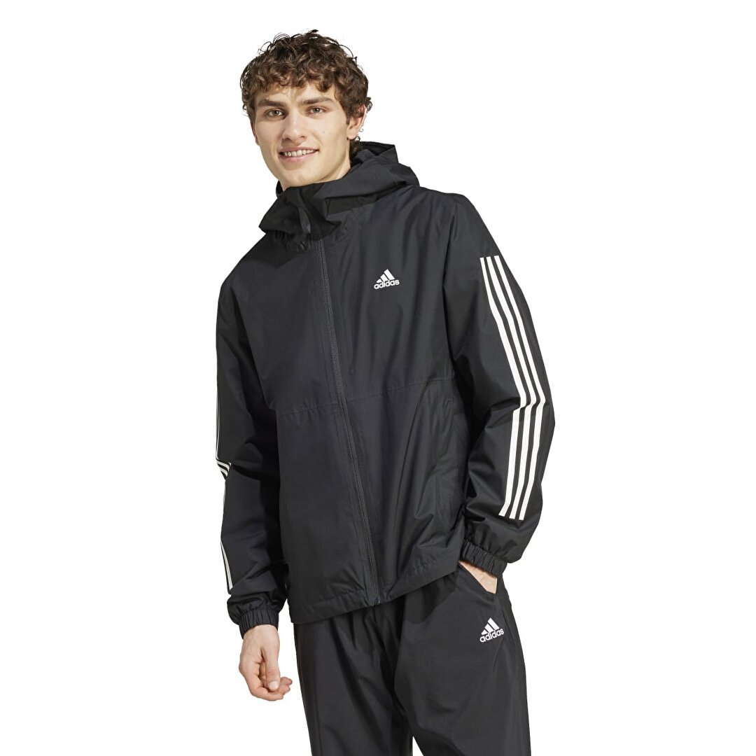 adidas Essentials 3 Stripes R.R Erkek Siyah Kapüşonlu Ceket -1