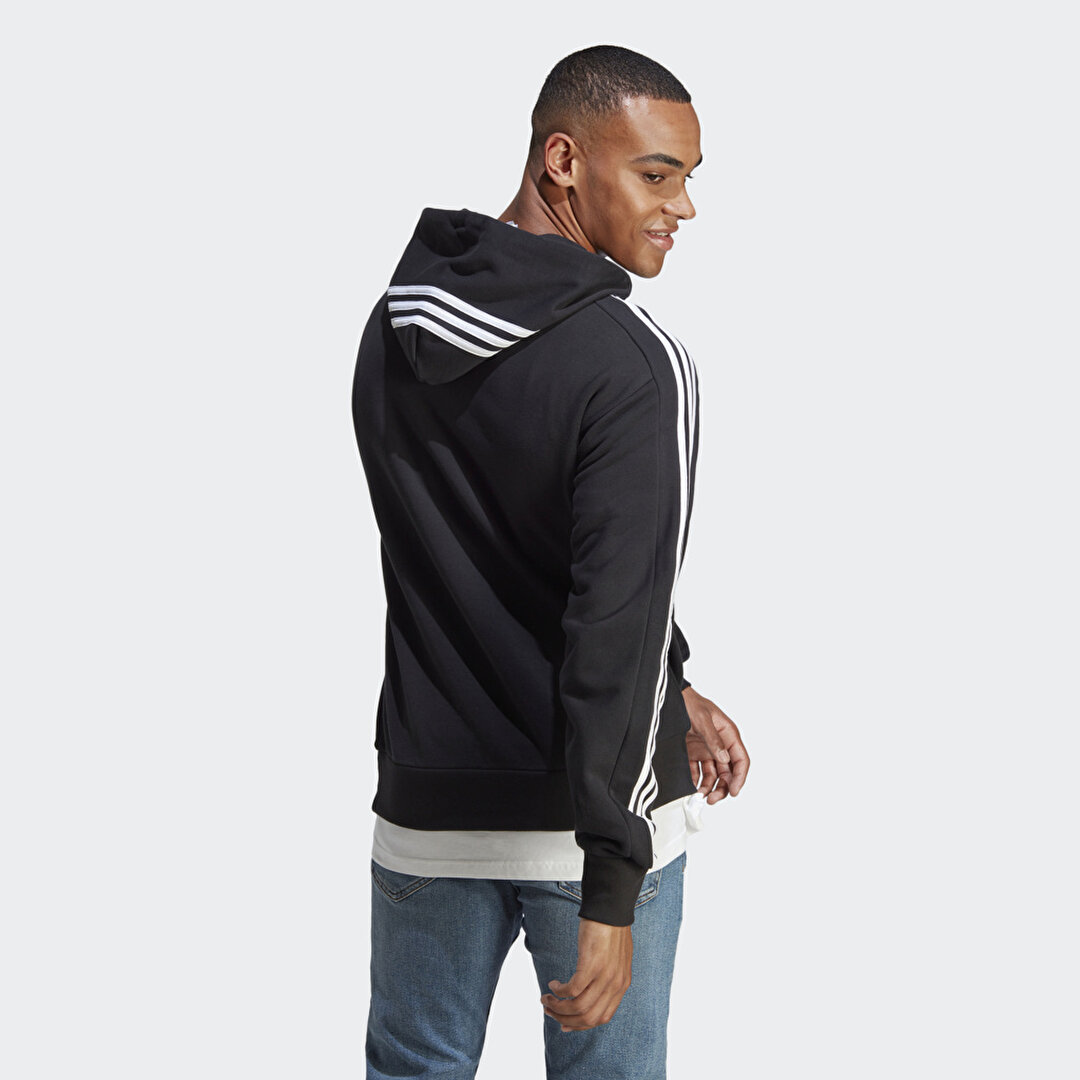 adidas 3 Stripes Ft Erkek Siyah Kapu onlu Sweatshirt