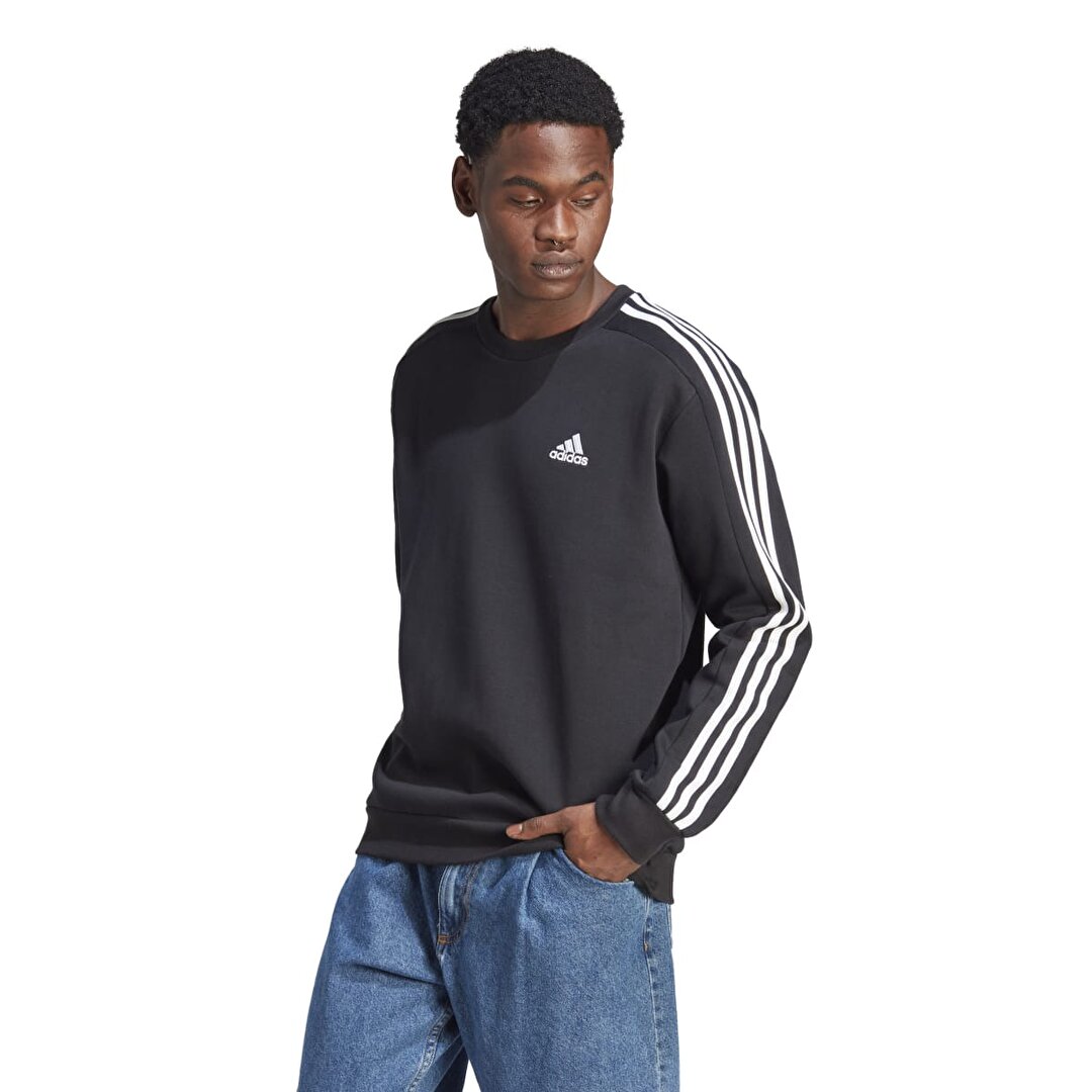 adidas 3 Stripes Fleece Erkek Siyah Yuvarlak Yaka Sweatshirt IB4027 Sporthink
