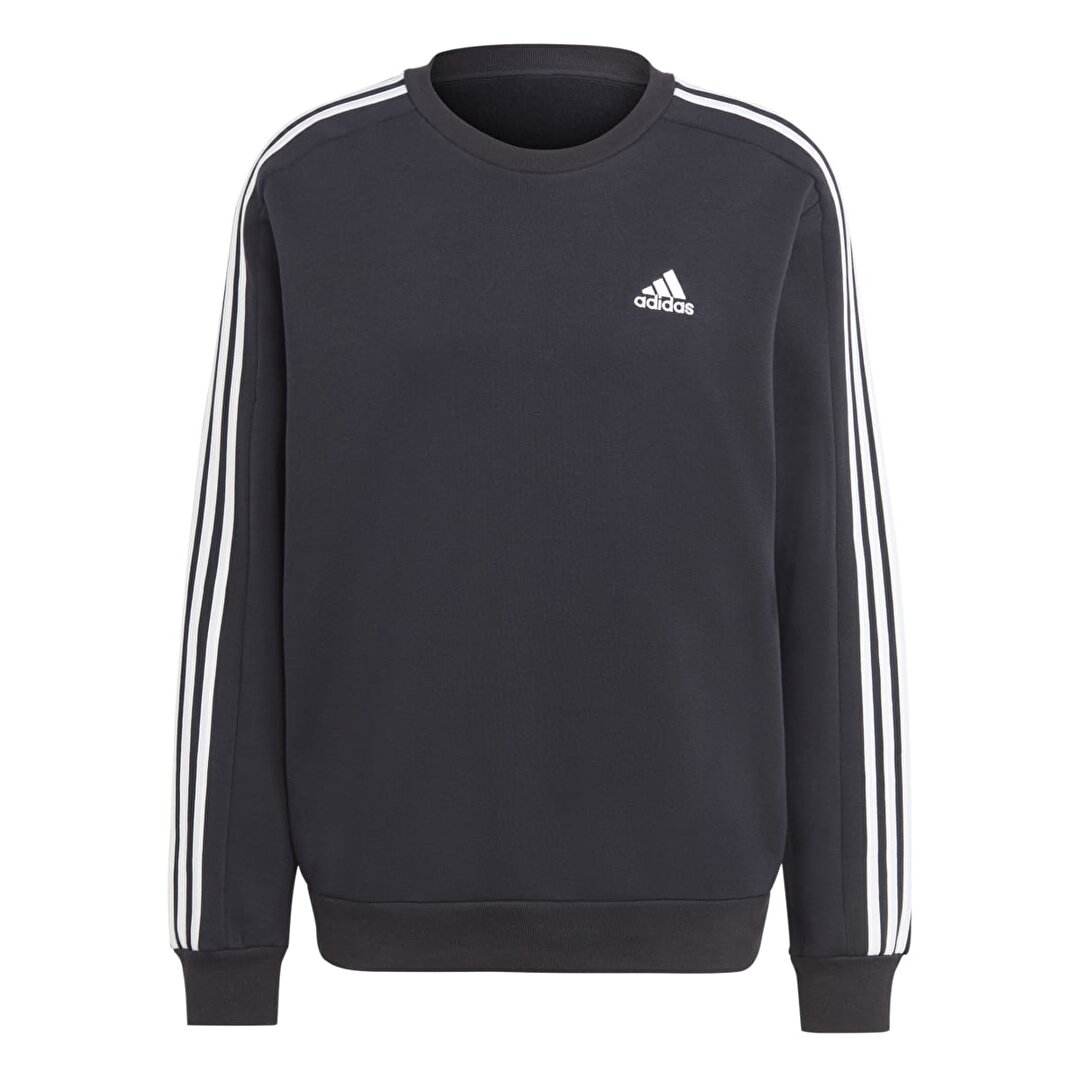 adidas 3 Stripes Fleece Erkek Siyah Yuvarlak Yaka Sweatshirt