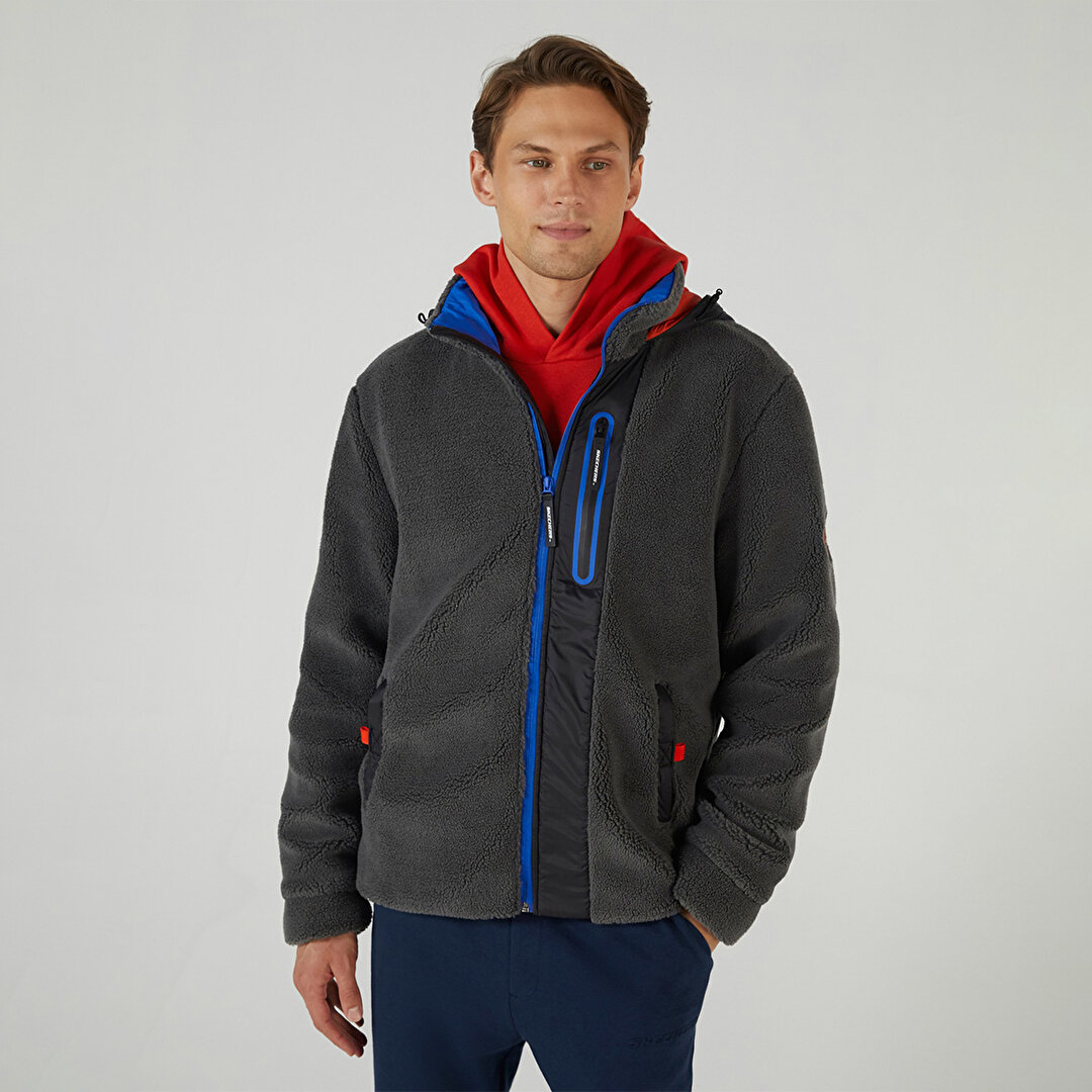 Skechers Outdoor Fleece Sherpa Erkek Gri Kapüşonlu Ceket -1