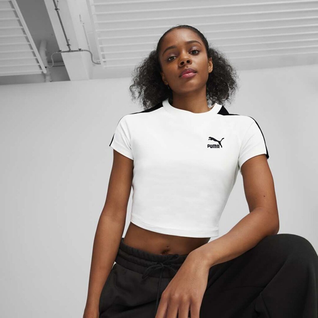 Puma Iconic T7 Baby Kadın Beyaz Yuvarlak Yaka Tişört - 1