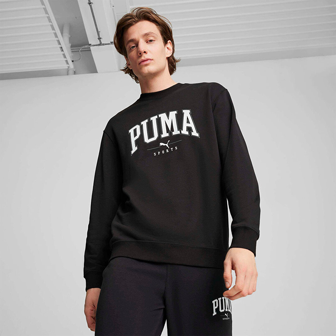 Puma Squad Erkek Siyah Yuvarlak Yaka Sweatshirt