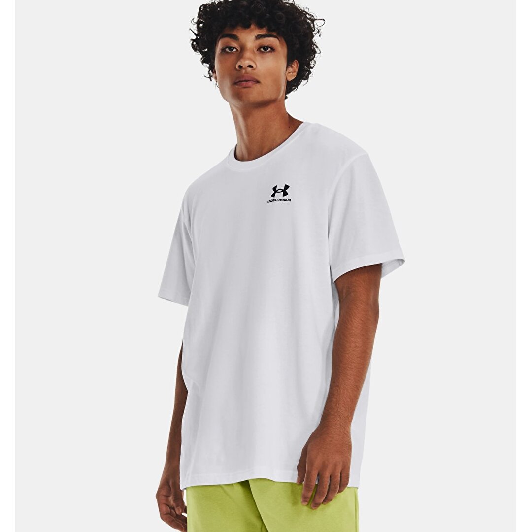Under Armour Logo Emb Heavyweight Erkek Beyaz Yuvarlak Yaka Ti ort 1373997 100 Sporthink