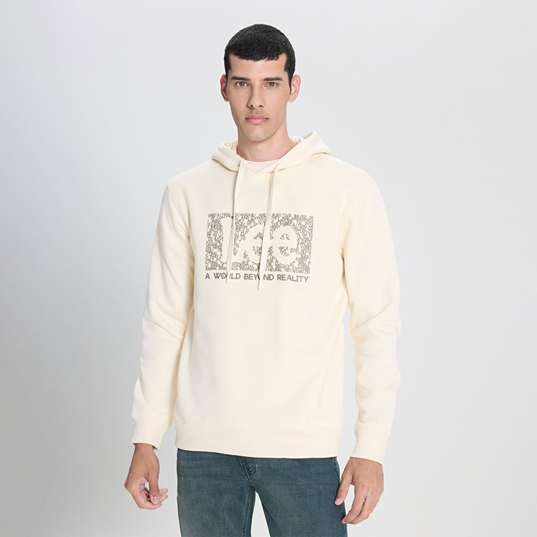 Lee Big Logo Erkek Bej Kapüşonlu Sweatshirt -1