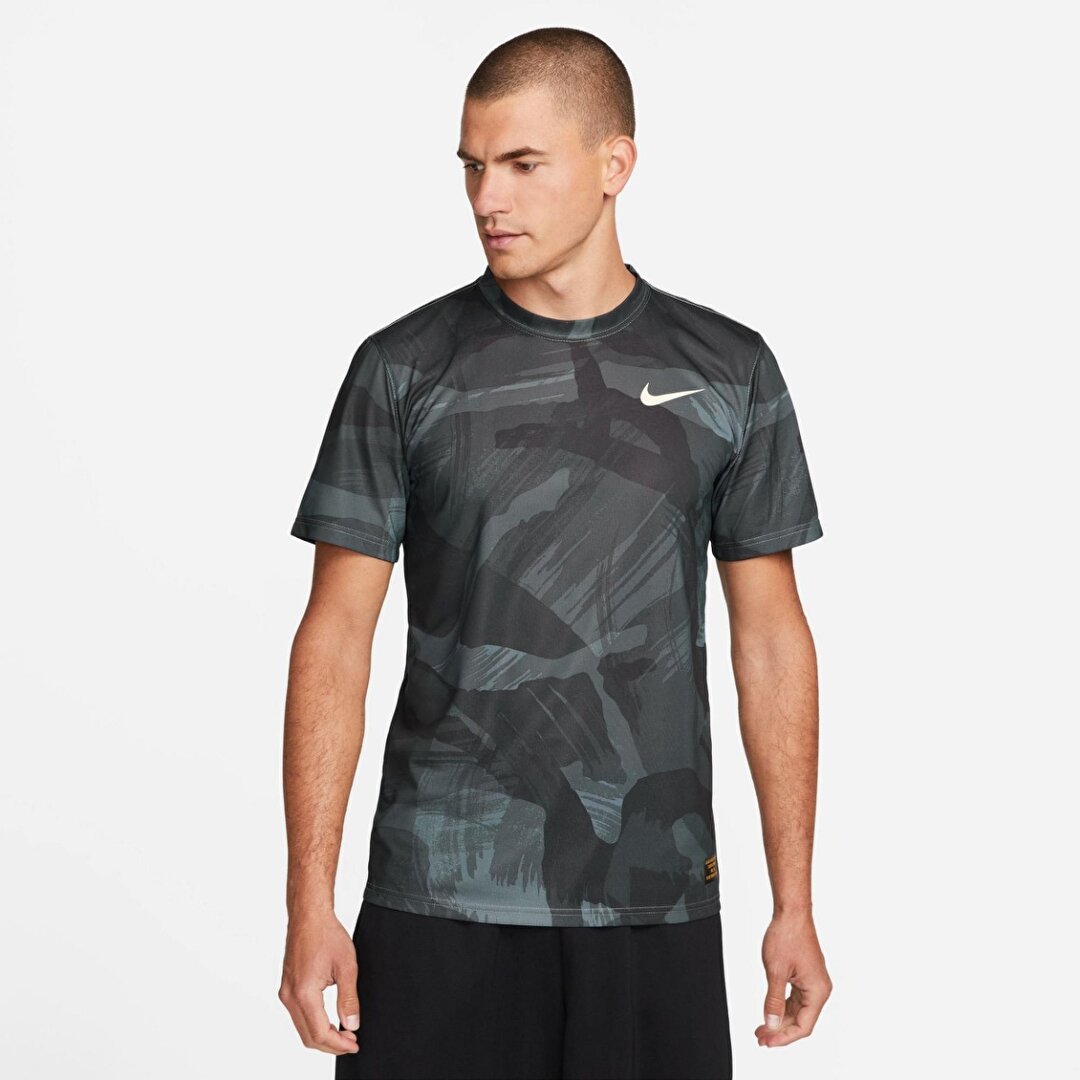 Nike Camo Print Training Dri Fit Erkek Siyah Yuvarlak Yaka Ti ort