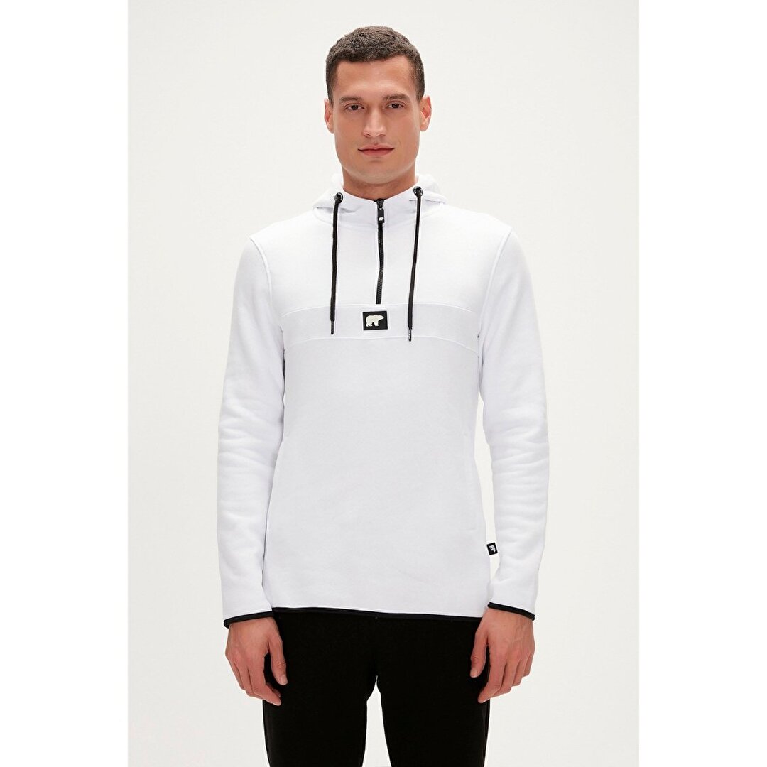 Bad Bear Defence Half Zip Erkek Beyaz Kapu onlu Sweatshirt 190227027 WHT Sporthink
