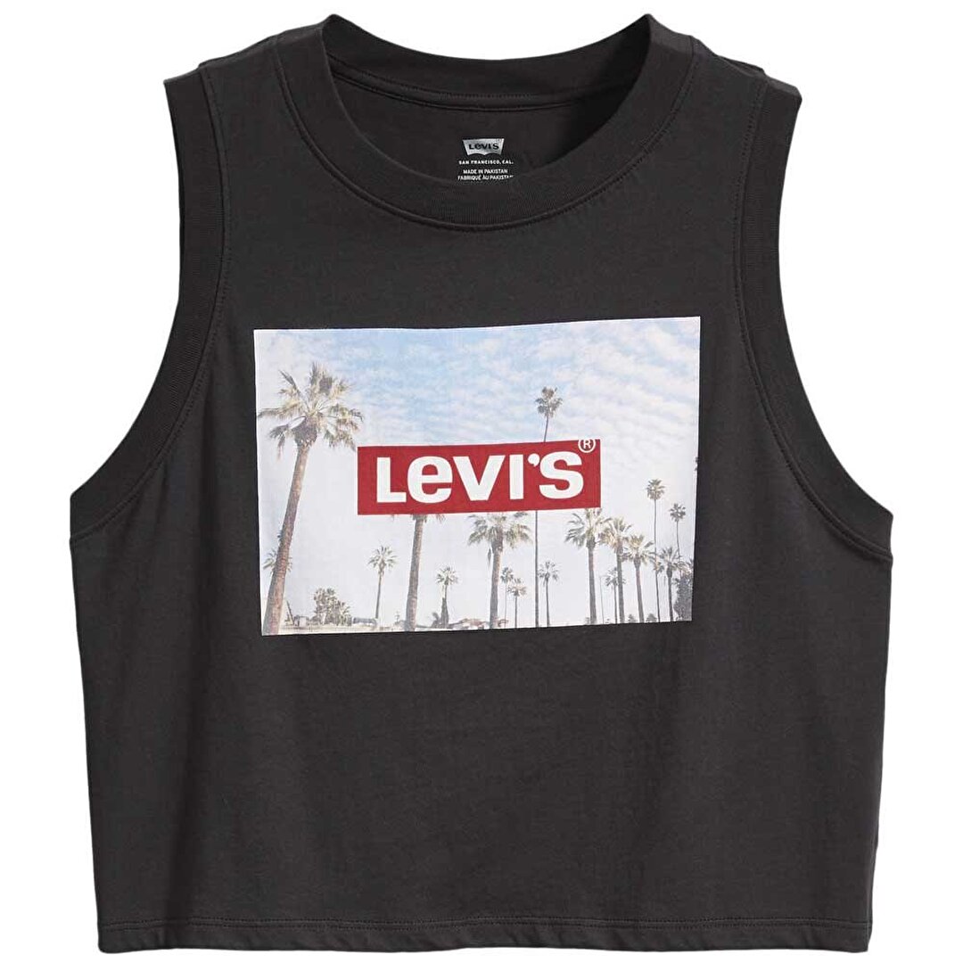 Levi s Graphic Crop Kad n Siyah Bask l Bisiklet Yaka Atlet