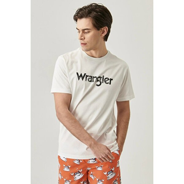Wrangler Lightweight Logo Erkek Beyaz Bisiklet Yaka Tişört