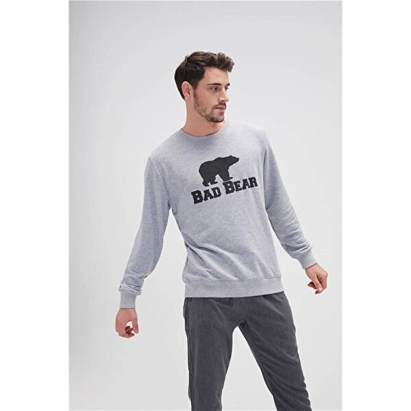 Bad Bear Crewneck Erkek Gri Baskılı Sweatshirt