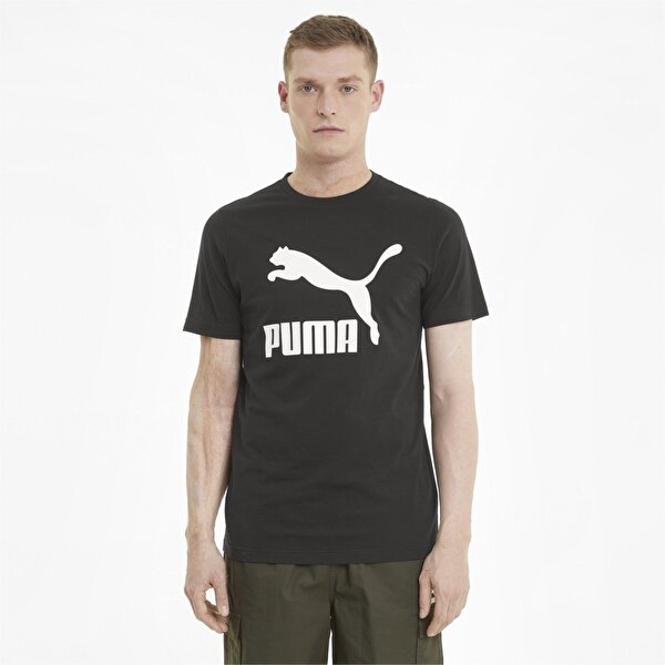 Puma Classics Logo Erkek Siyah Baskılı Bisiklet Yaka Tişört
