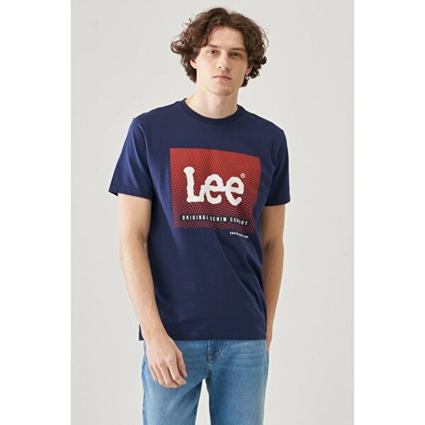 Lee Graphic Erkek Lacivert Baskılı Bisiklet Yaka Tişört